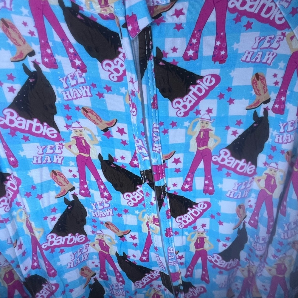 Barbie Pink & Blue Western Graphic Zippy onsie